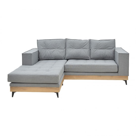 Γωνιακός καναπές αναστρέψιμος Mirabel γκρι ύφασμα-φυσικό ξύλο 250x184x100εκ