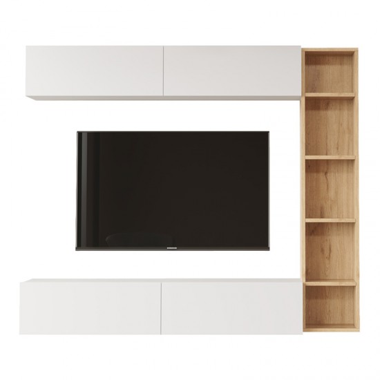 Σύνθεση σαλονιού Compo επιτοίχιο σε φυσικό-λευκό απόχρωση 169,10x25,8x143.5εκ