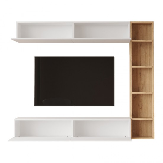 Σύνθεση σαλονιού Compo επιτοίχιο σε φυσικό-λευκό απόχρωση 169,10x25,8x143.5εκ