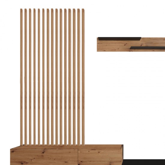 Σύνθετο σαλονιού Litende μαύρο-sonoma μελαμίνης 249.5x42x199.5εκ