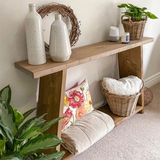 Κονσόλα Edgar φυσικό ξύλο πεύκου 35mm καρυδί 139x29x90εκ