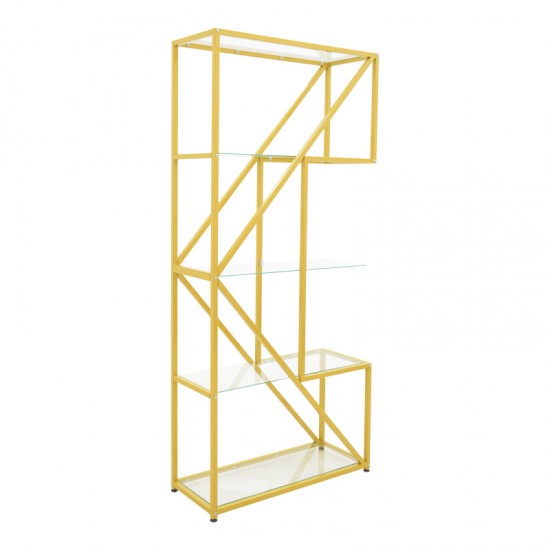 Ραφιέρα Aylan γυαλί - μέταλλο σε χρυσή απόχρωση 100x30x200εκ