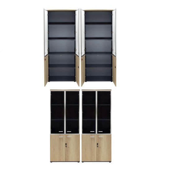 Nτουλάπα γραφείου τετράφυλλη με 2 γυάλινες πόρτες Lotus χρώμα φυσικό-ανθρακί 160x40,5x200εκ