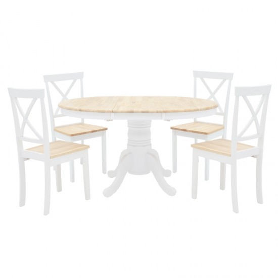 Tραπεζαρία Lars σετ 5τμχ επεκτεινόμενη ξύλο-MDF λευκό-φυσικό Φ100(+38)x100x75εκ