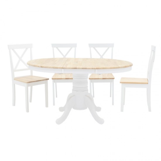 Tραπεζαρία Lars σετ 5τμχ επεκτεινόμενη ξύλο-MDF λευκό-φυσικό Φ100(+38)x100x75εκ