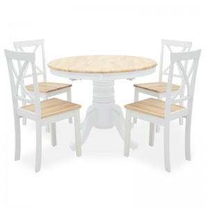 Tραπεζαρία Lars σετ 5τμχ επεκτεινόμενη ξύλο-MDF λευκό-φυσικό Φ100(+38)x100x75εκ