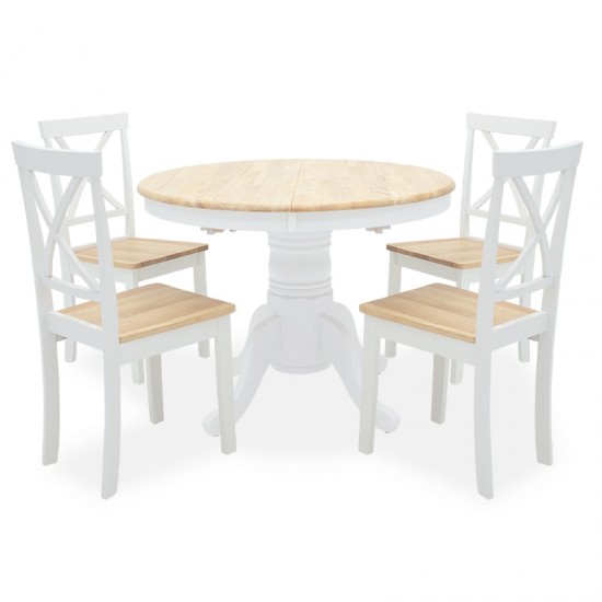 Tραπεζαρία Lars σετ 5τμχ επεκτεινόμενη ξύλο-MDF λευκό-φυσικό Φ100(+38)x100x75εκ