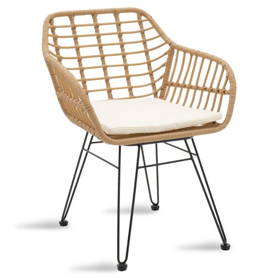 Σαλόνι κήπου Gaus-Naoki σετ 3τεμ μέταλλο μαύρο-pe φυσικό.