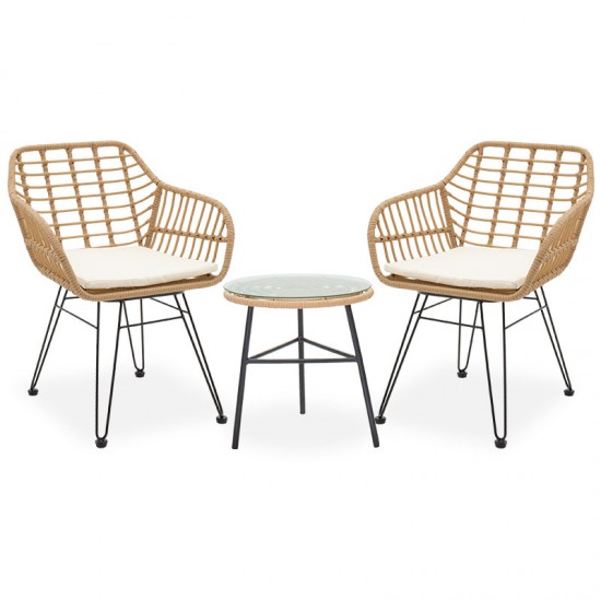 Σαλόνι κήπου Gaus-Naoki σετ 3τεμ μέταλλο μαύρο-pe φυσικό.