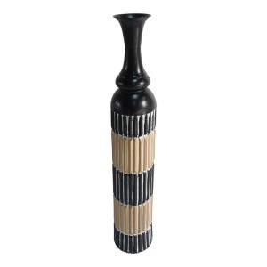 Διακοσμητικό βάζο Thund Inart μέταλλο σε μαύρη και φυσική απόχρωση Φ15.9x88.9