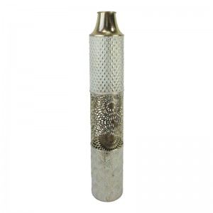 Διακοσμητικό βάζο Tecna Inart μέταλλο σε χρυσή και λευκή απόχρωση Φ14.6x81.3εκ