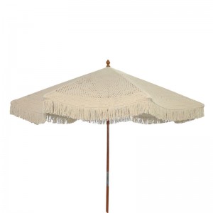 Ομπρέλα κήπου Brilie ξύλο-μακραμέ Φ2.70x2.60 m εκρού