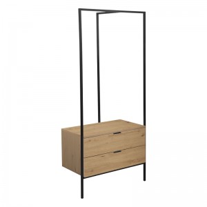 Έπιπλο εισόδου Keila μελαμίνη σε φυσική απόχρωση και μαύρο μέταλλο 85x45x190εκ