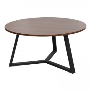 Τραπέζι σαλονιού Berton σε καρυδί απόχρωση με μαύρο μέταλλο Φ80x40εκ