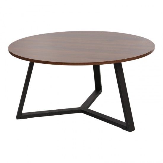 Τραπέζι σαλονιού Berton σε καρυδί απόχρωση με μαύρο μέταλλο Φ80x40εκ