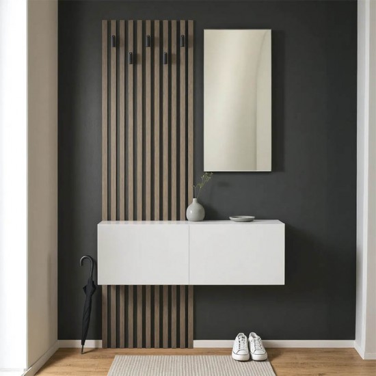 Έπιπλο εισόδου με καθρέπτη Arika σε λευκό-sonoma απόχρωση 100x37.1x199.5εκ