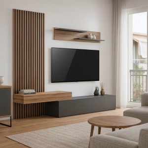 Σύνθετο σαλονιού Litende σε ανθρακί-oak απόχρωση 249.4x42.2x199.5εκ