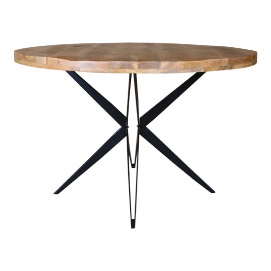 Τραπέζι Bocco Ι ξύλο mango φυσικό 3εκ με μαύρα μεταλλικά πόδια Φ150x77εκ