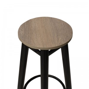 Σκαμπό μπαρ PWF-0656 ξύλο δρυς-μέταλλο μαύρο gloss Φ33x77εκ