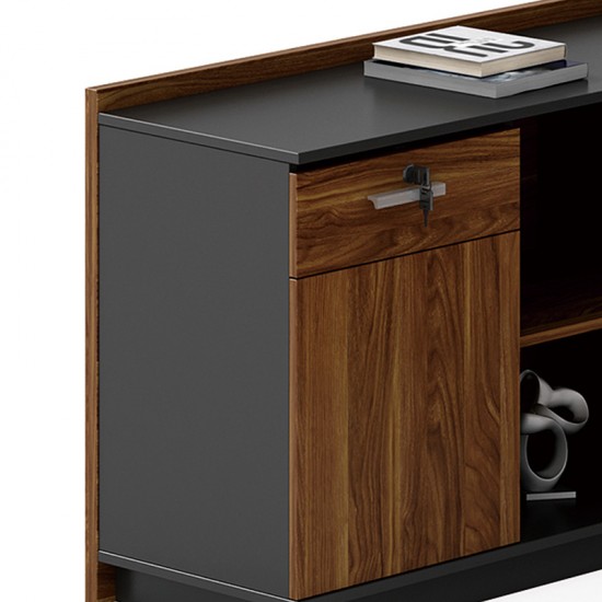 Γραφείο με αριστερή γωνία Oscar καρυδί-ανθρακί 200x180x76εκ