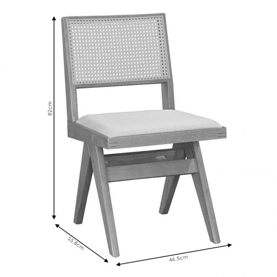 Καρέκλα Winslow ξύλο rubberwood ανοικτό καρυδί-pvc rattan φυσικό-ύφασμα γκρι 46.5x55.8x82cm