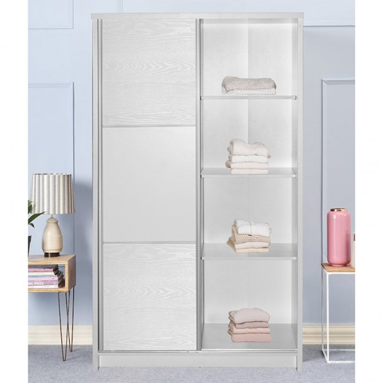 Ντουλάπα ρούχων Griffin δίφυλλη με συρόμενες πόρτες χρώμα λευκό 121x56.5x180.5εκ