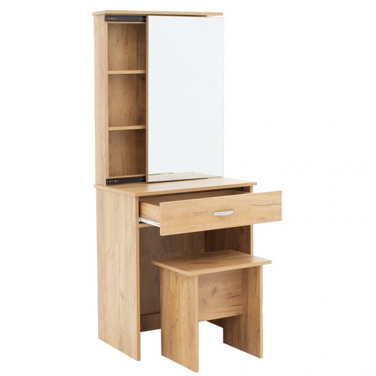 Τουαλέτα κρεβατοκάμαρας Zelia  με καθρέπτη και σκαμπό χρώμα φυσικό mo 60x40.5x151εκ