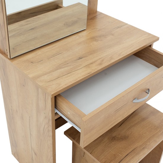 Τουαλέτα κρεβατοκάμαρας Zelia  με καθρέπτη και σκαμπό χρώμα φυσικό mo 60x40.5x151εκ