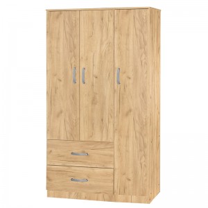 Ντουλάπα ρούχων τρίφυλλη Zelia με 3 συρτάρια χρώμα φυσικό mo 90x42x180εκ