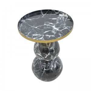 Βοηθητικό τραπέζι Dearest Inart μπλε μαρμάρου-χρυσό μέταλλο Φ41x57εκ