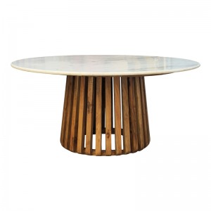 Τραπέζακι σαλονιού Mable Inart μασίφ ξύλο ακακίας σε φυσική απόχρωση με επιφάνεια μαρμάρου Φ100x45εκ