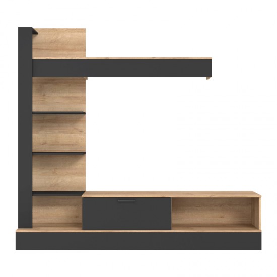 Σύνθετο σαλονιού Dranko μαύρο-oak μελαμίνης 205x41.5x192εκ