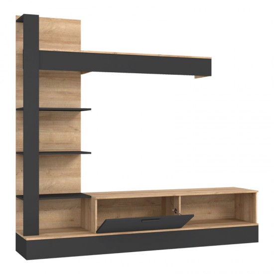 Σύνθετο σαλονιού Dranko μαύρο-oak μελαμίνης 205x41.5x192εκ