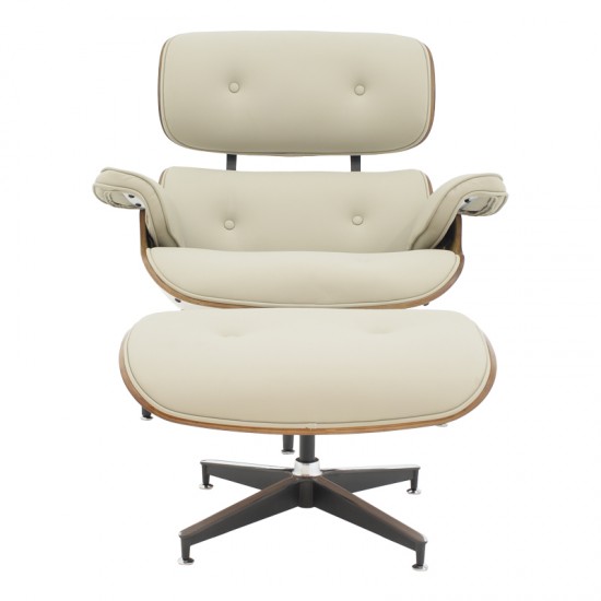 Πολυθρόνα-υποπόδιο relax Jenna μπεζ pu- plywood καρυδί-βάση χρωμίου 82x92x82εκ