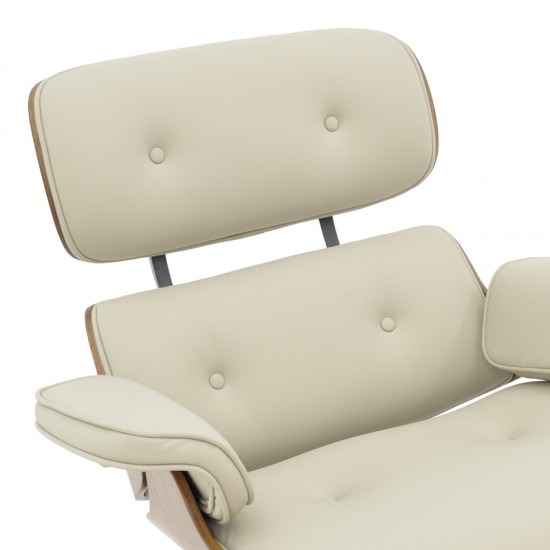 Πολυθρόνα-υποπόδιο relax Jenna μπεζ pu- plywood καρυδί-βάση χρωμίου 82x92x82εκ