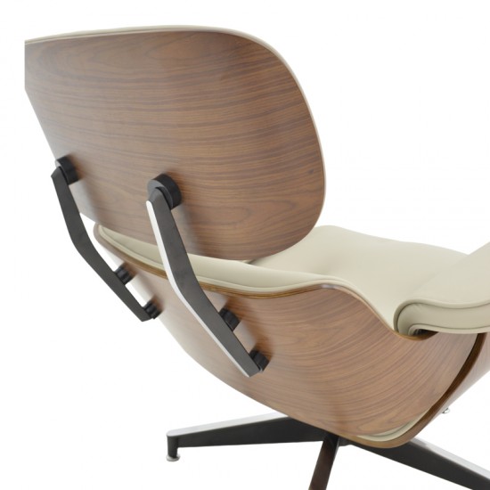 Πολυθρόνα-υποπόδιο relax Jenna μπεζ pu- plywood καρυδί-βάση χρωμίου 82x92x82εκ