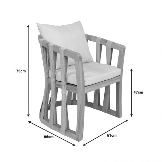 Πολυθρόνα Morani σκελετός teak ξύλο και ύφασμα σε φυσική απόχρωση 61x66x75εκ