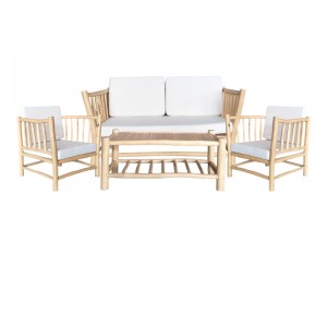 Σαλόνι Mayorka σετ 4 τεμαχίων φυσικό teak ξύλο-λευκό μαξιλάρι