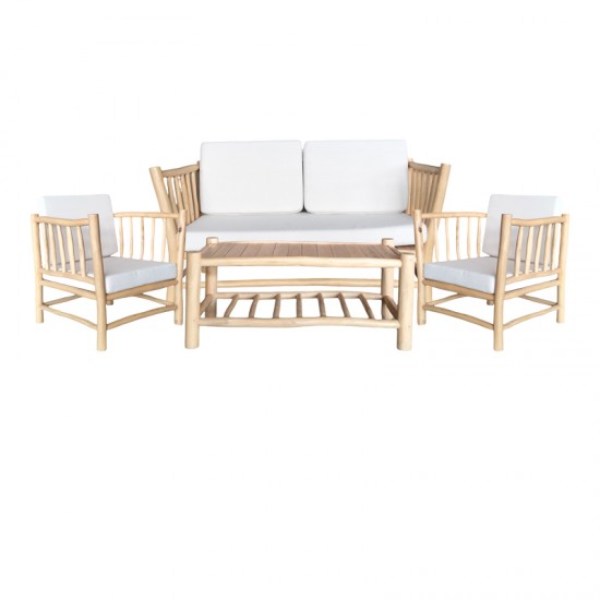 Σαλόνι Mayorka σετ 4 τεμαχίων φυσικό teak ξύλο-λευκό μαξιλάρι