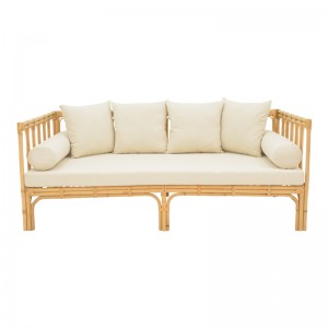 Καναπές Alessa φυσικό rattan-λευκό ύφασμα με μαξιλάρια 200x100x76εκ