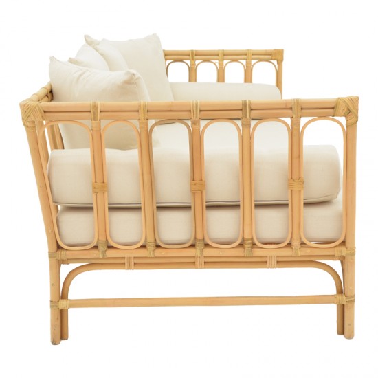 Καναπές Alessa φυσικό rattan-λευκό ύφασμα με μαξιλάρια 200x100x76εκ