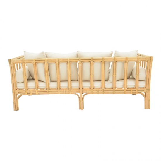 Καναπές Alessa φυσικό rattan-λευκό ύφασμα με μαξιλάρια 200x100x76εκ