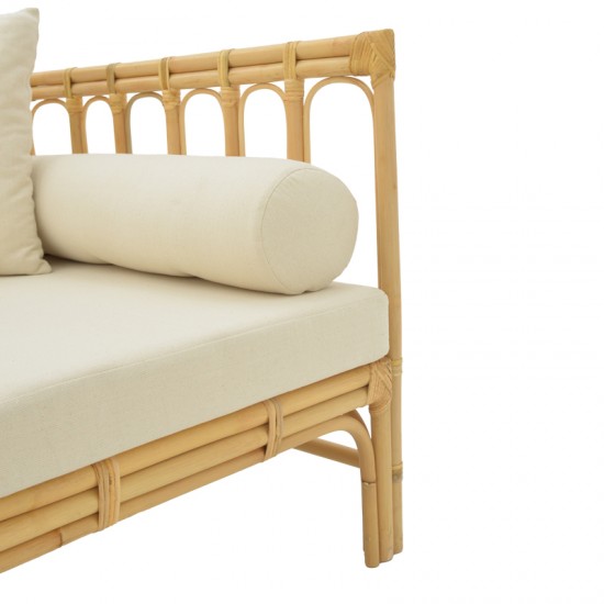 Καναπές Alessa φυσικό rattan-λευκό ύφασμα με μαξιλάρια 200x100x76εκ
