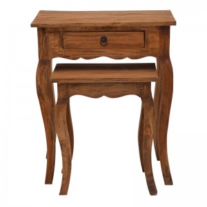 Κονσόλα με βοηθητικό τραπεζάκι Nesto σετ 2 τεμ φυσικό αντικέ μαόνι ξύλο