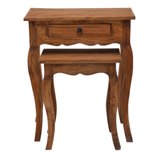 Κονσόλα με βοηθητικό τραπεζάκι Nesto σετ 2 τεμ φυσικό αντικέ μαόνι ξύλο