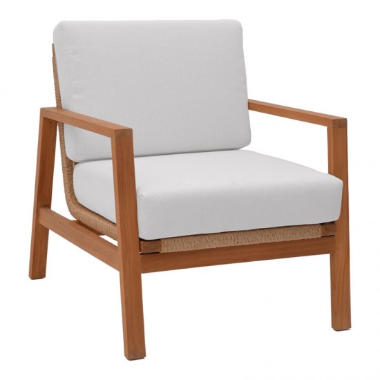 Σαλόνι Doumain σετ 4 τεμαχίων φυσικό teak ξύλο-λευκό μαξιλάρι-φυσικό ραττάν