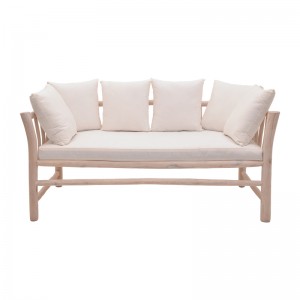 Καναπές διθέσιος Dranjere teak ξύλο σε φυσική απόχρωση με μπεζ ύφασμα 162x80x71εκ