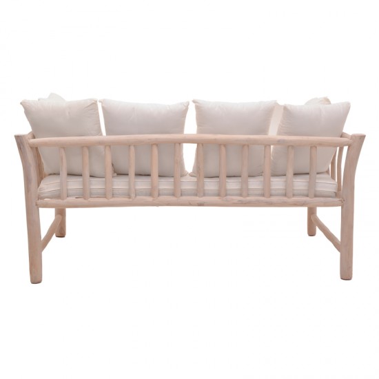 Καναπές διθέσιος Dranjere teak ξύλο σε φυσική απόχρωση με μπεζ ύφασμα 162x80x71εκ