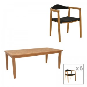 Τραπεζαρία σετ 7τεμ. Ganny-Mady teak ξύλο σε φυσική-μαυρη απόχρωση 200x100x75εκ
