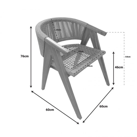 Πολυθρόνα Wolly teak ξύλο και pe σχοινί σε φυσική απόχρωση 60x60x76εκ